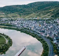 Village on a river bend seen from above