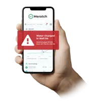 Phone in hand showing a 'water changed in well' alert